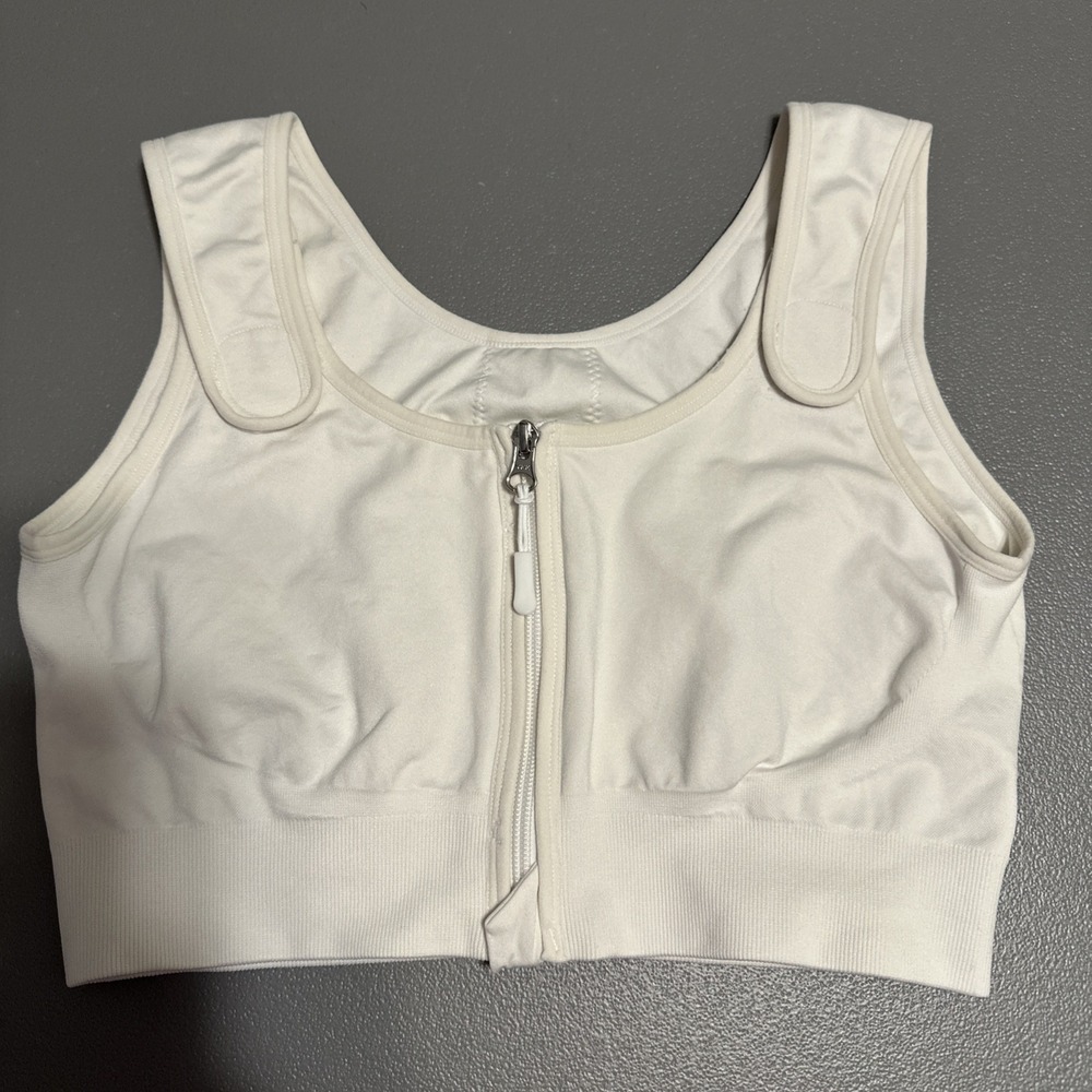 Amoena Mastectomy Bra Wire Free White Size Large Front Zip Adjustable Straps